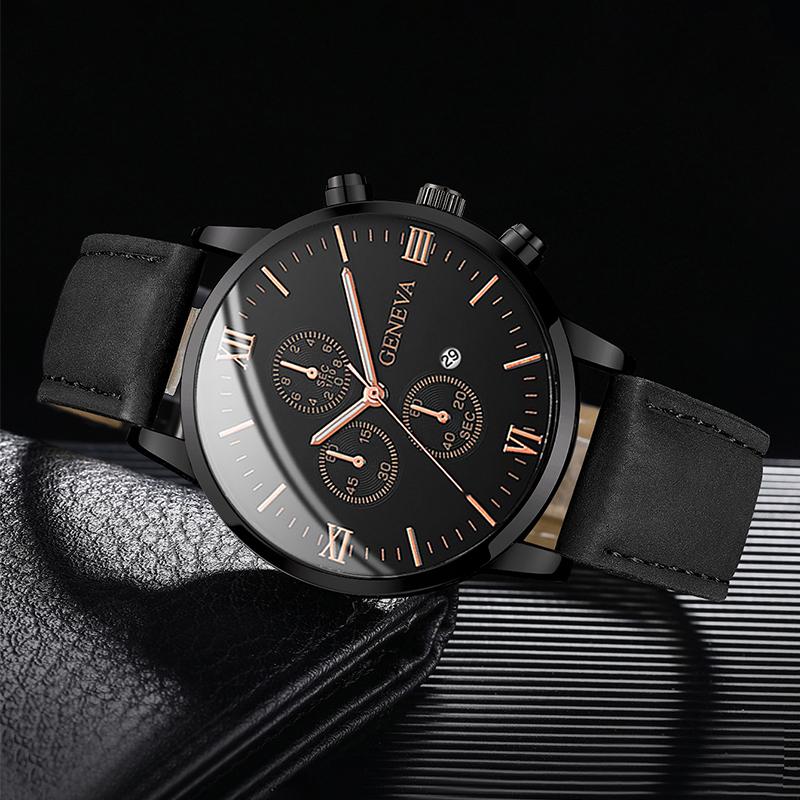 1/3PCS Men's Watch Casual Leather Band Analog Quartz Watches with Calendar