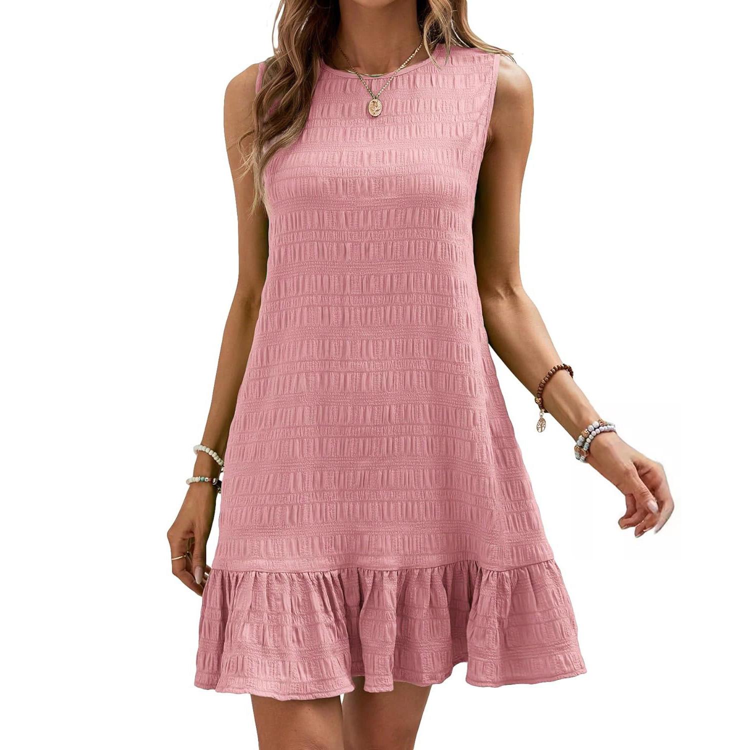 

Весна-лето женское однотонное плиссированное мини-платье без рукавов с высокой талией S