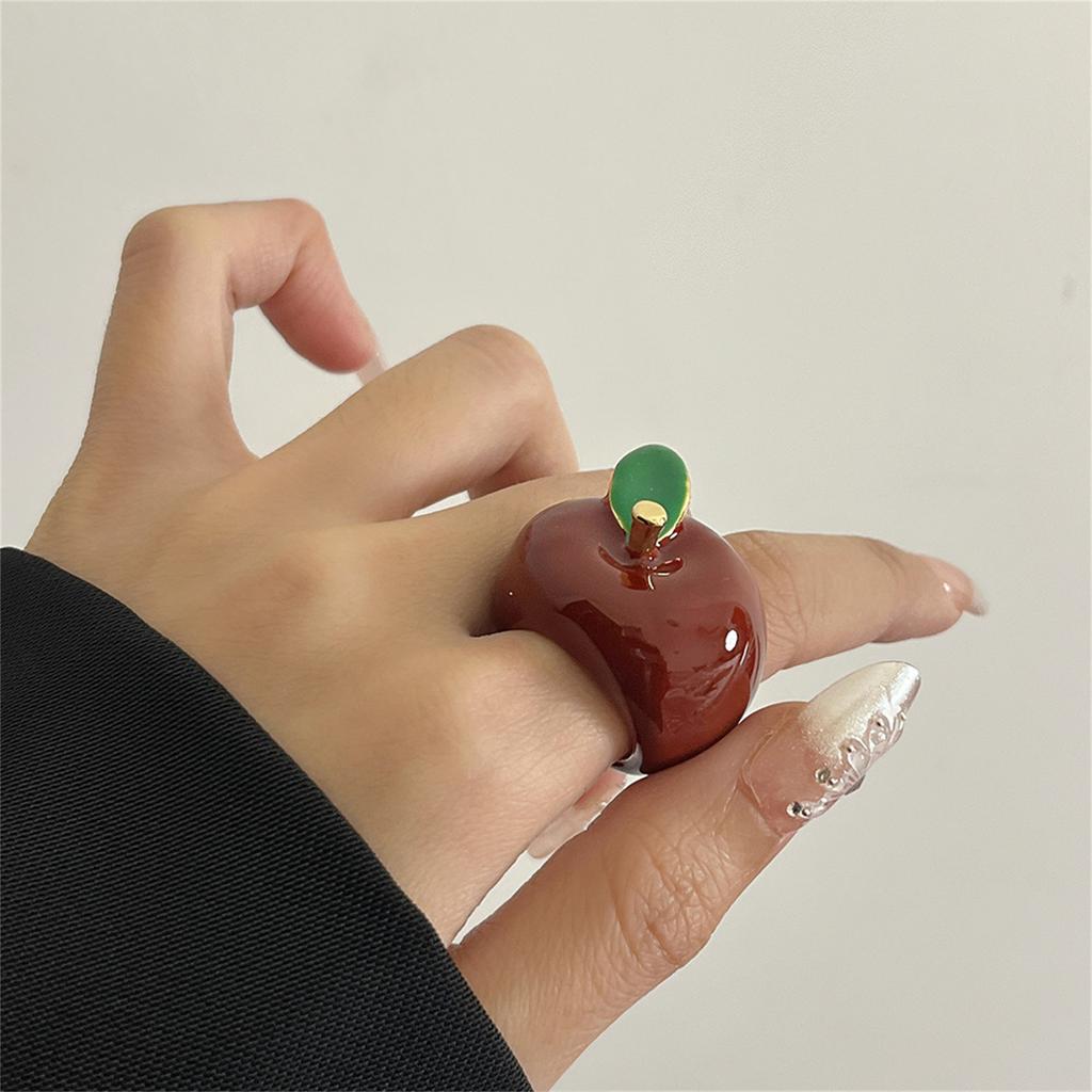 Unique Enamel Strawberry/Apples Ring Colorful Finger Ring Lightweight Jewelry for Fashionable Women and Parties