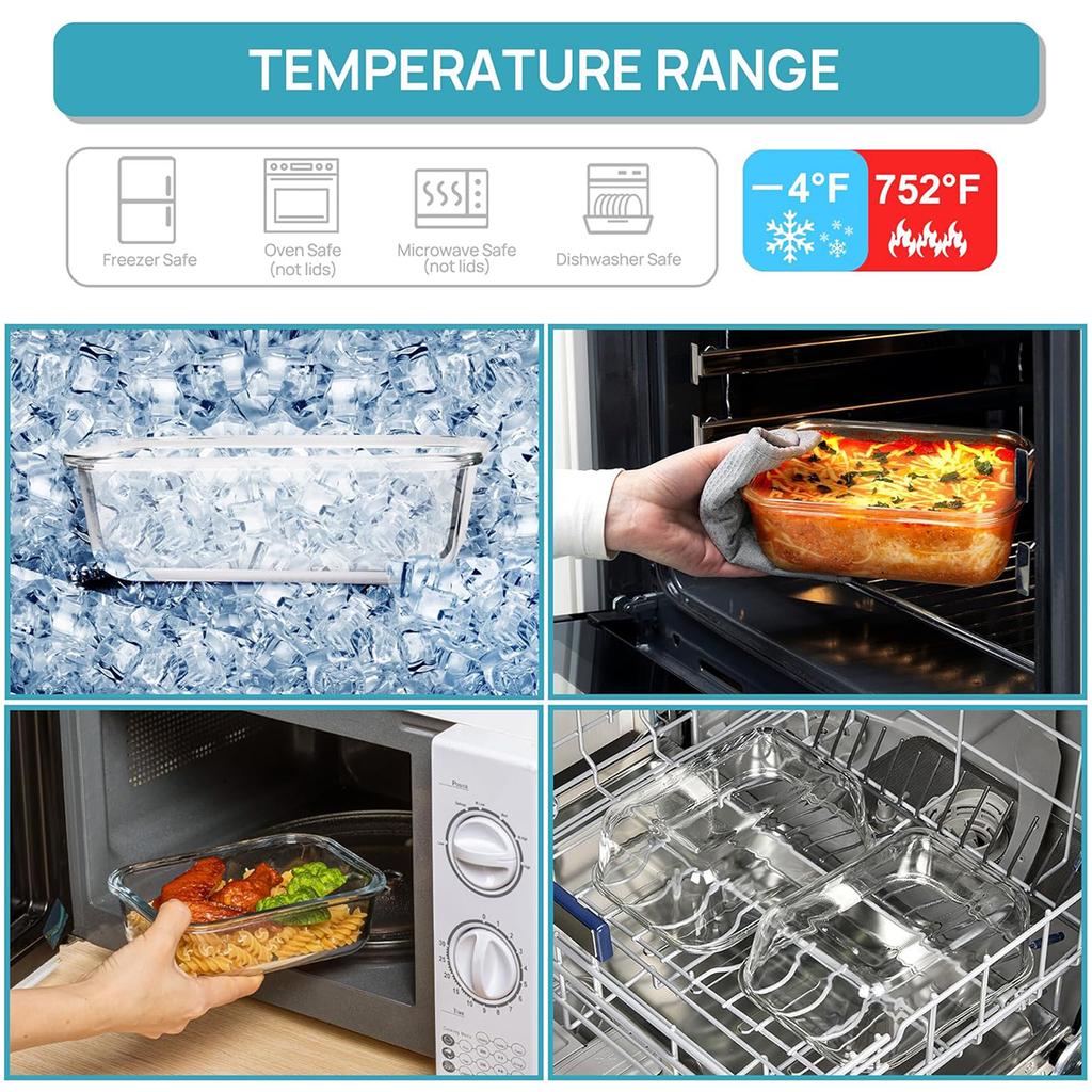 Stackable Glass Meal Prep Containers Airtight Seal Food Storage Box for Kitchen Refrigerator