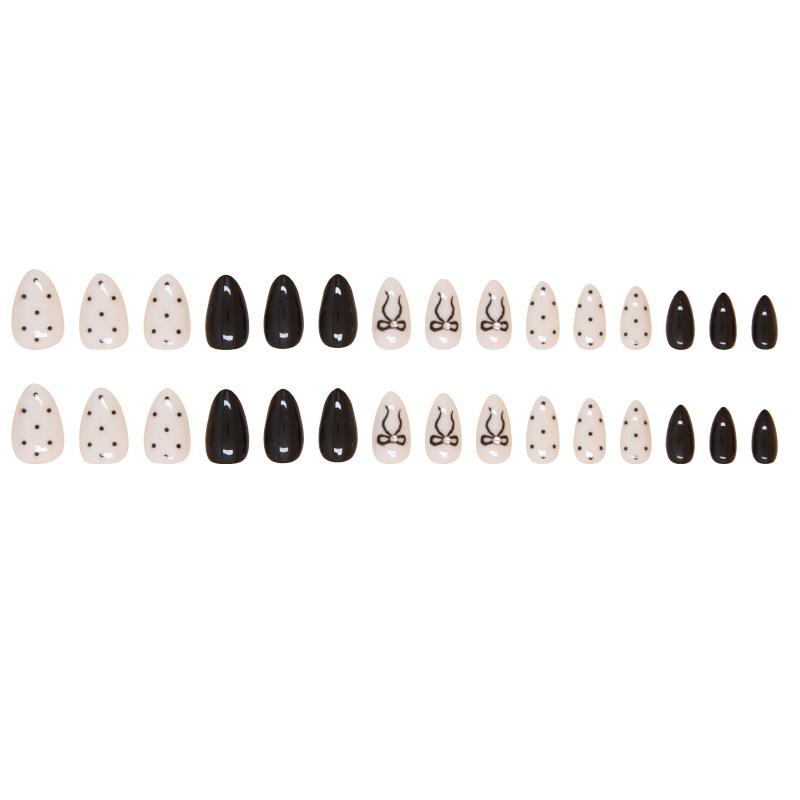 Nail Patch White Polka Dot False Nail Bow Removable Nail Wear Nail Nail Patch Drill 30 Pieces