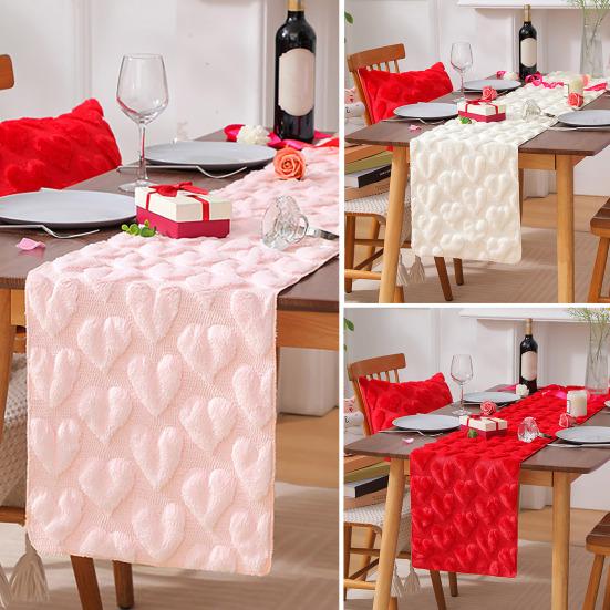Valentine's Day Table Runner Plush Love Heart Table Runner Fuzzy Heart Romantic Table Runner for Home Dining Table Anniversary Wedding Party
