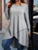 Plus Size Asymmetrical Hem Loose Long Sleeve Top (European & American Style, 2025)