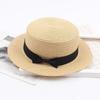 Korean Straw Hat - Retro Bow Flat Top Fedora for Spring & Summer Beach Days