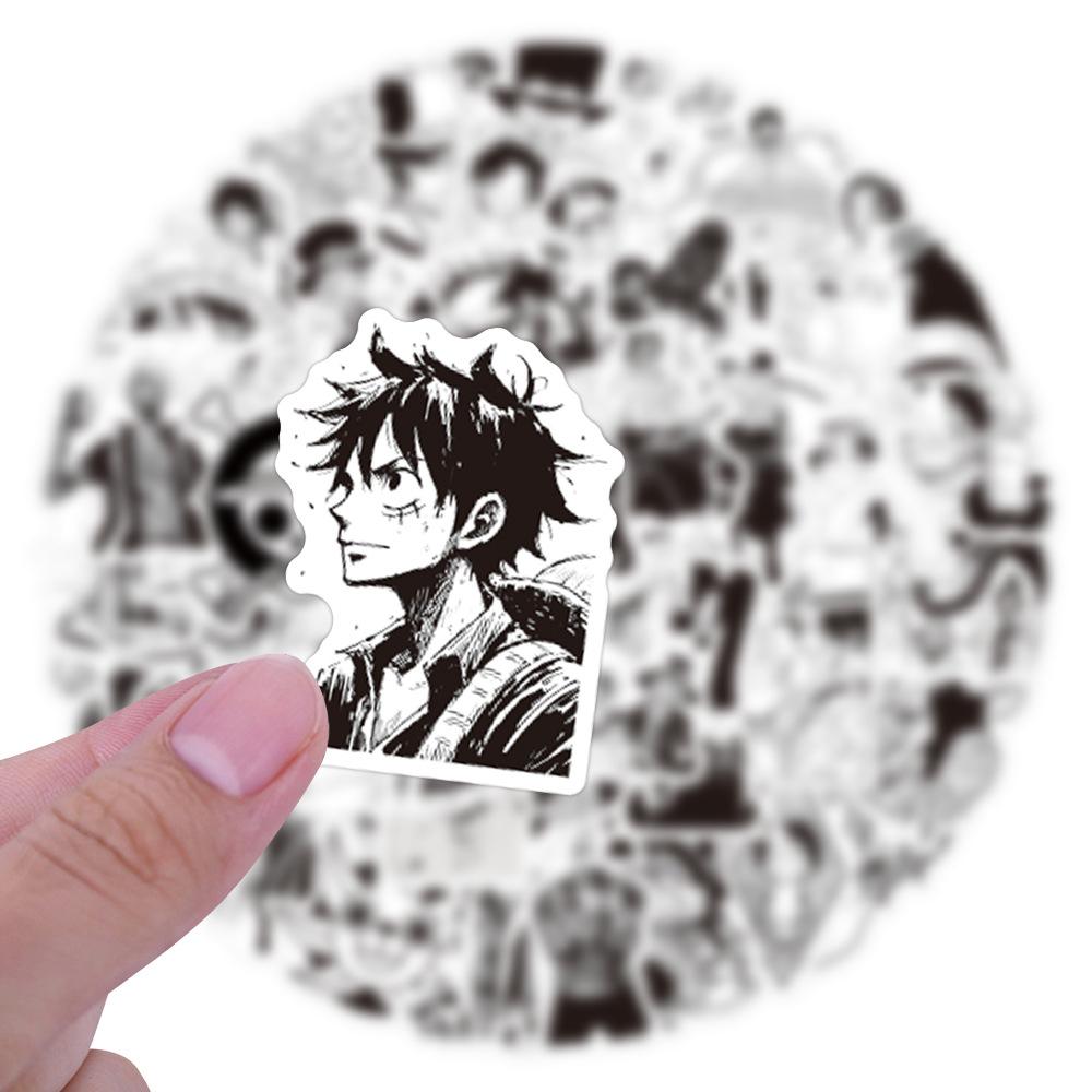 10/30/50/120pcs ONE PIECE Cartoon Stickers Luffy Zoro Graffiti Decals DIY Skateboard Journal Notebook Black White Anime Sticker