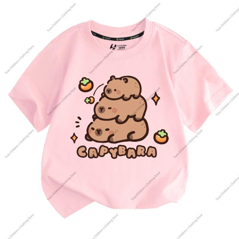 T-shirt Estiva Nuova Tendenza Stampa Capibara Carina per Bambini a Maniche Corte Carina Comoda Versatile T-shirt per Ragazzo e Ragazza
