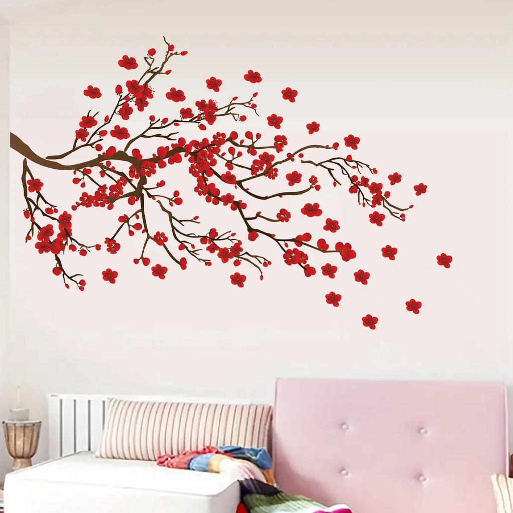 1 Stück Aquarell Vogel Pflaume Pfirsichblüte Wandaufkleber Für Wand Fenster Schlafzimmer Dekoration Raumdeko Für Haus
