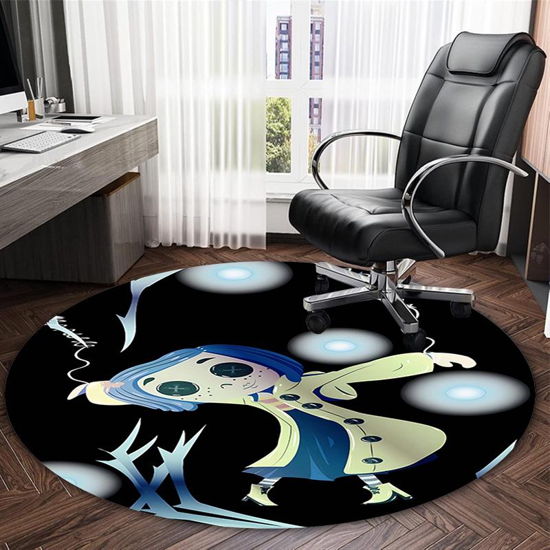 1pc Coraline (5) Print Round Carpet Chair Round Carpet Suitable for Bedroom Living Room Home Decorative Carpet