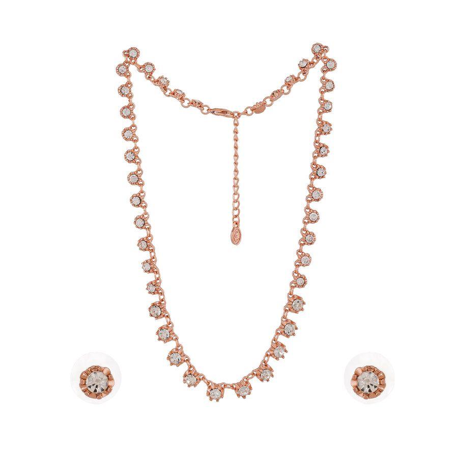 Estele Rose Gold Crystal Sparkling Necklace Set for Women