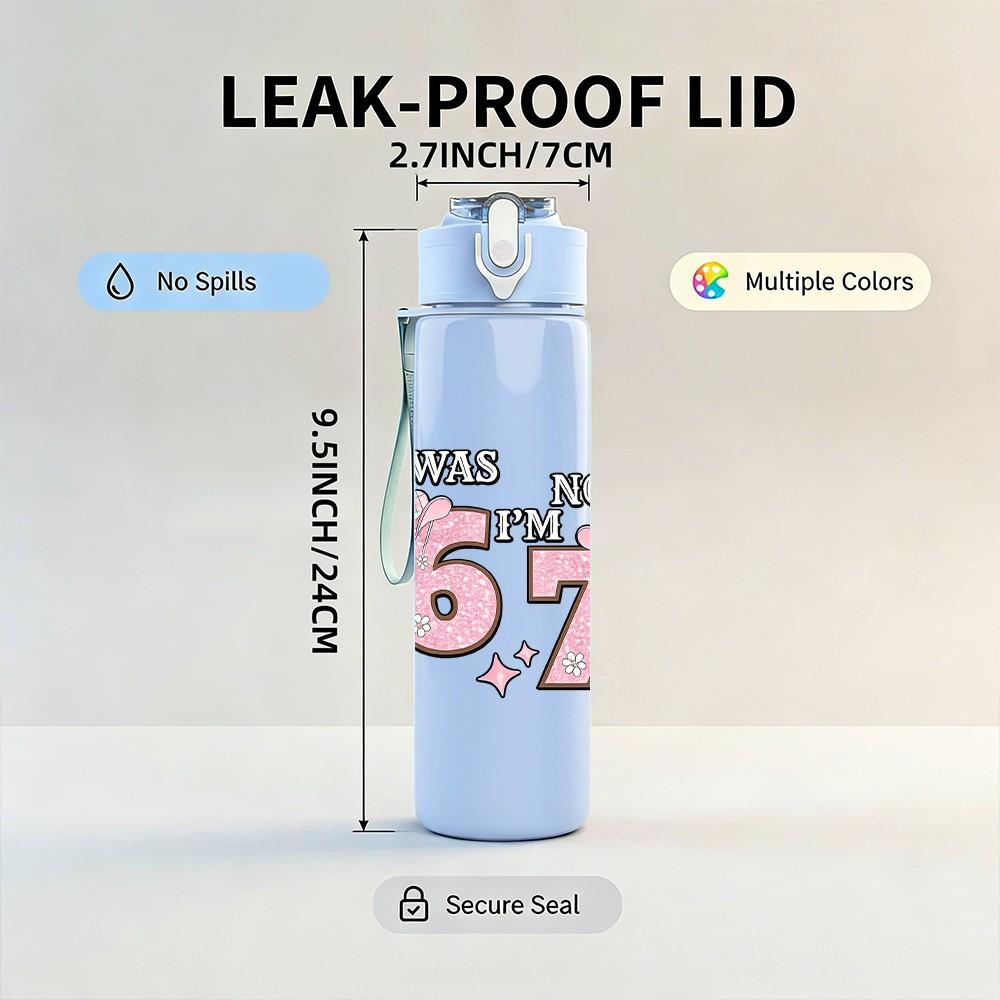 1PC Soft Pink Sixty Seven Number Print 750ml Color Plastic Sports Water Bottle Leakproof Flip Straw Lid Suitable for Sports Office Home Use