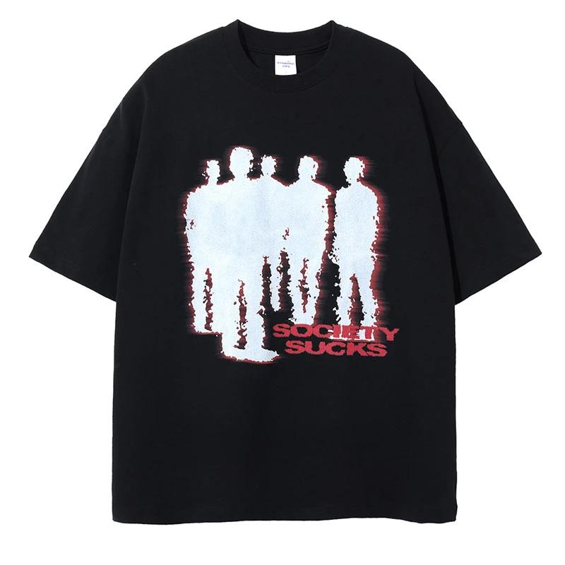 

Unisex Tshirt Cotton Shadow Letter Print Punk Hip Hop Gothic Streetwear Short Sleeve Summer Korean Fashion Tops Tees Y2k Clothing 4XL