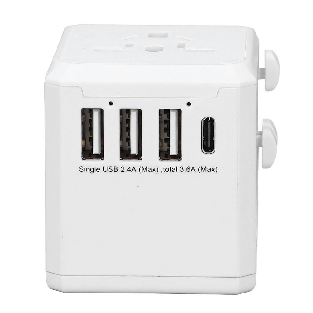 Reseadapter med 3 USB A 1 USB C Bärbar Tyst Resespänningsomvandlare för Hårtork