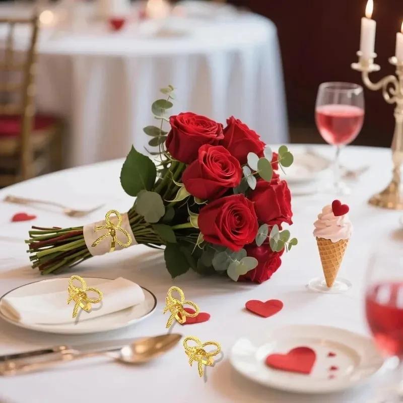 Shiny Metal Bow Napkin Ring Holder Elegant Table Setting Alloy Decor Reusable for Wedding Banquet Dinner Parties