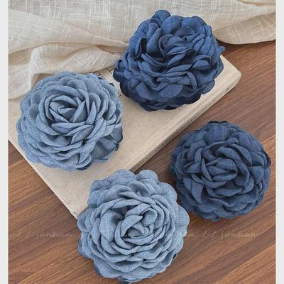 2024 Large Blue Denim Rose Hair Clip for Women
