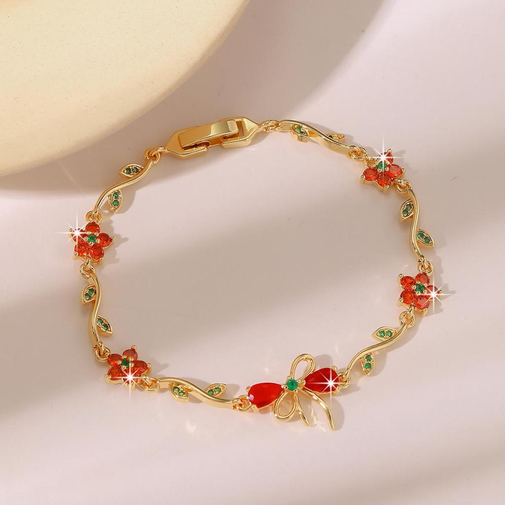 Bracelet Feuille Plaqué Or avec Incrustations de Zircon Hachuré et de Diamant