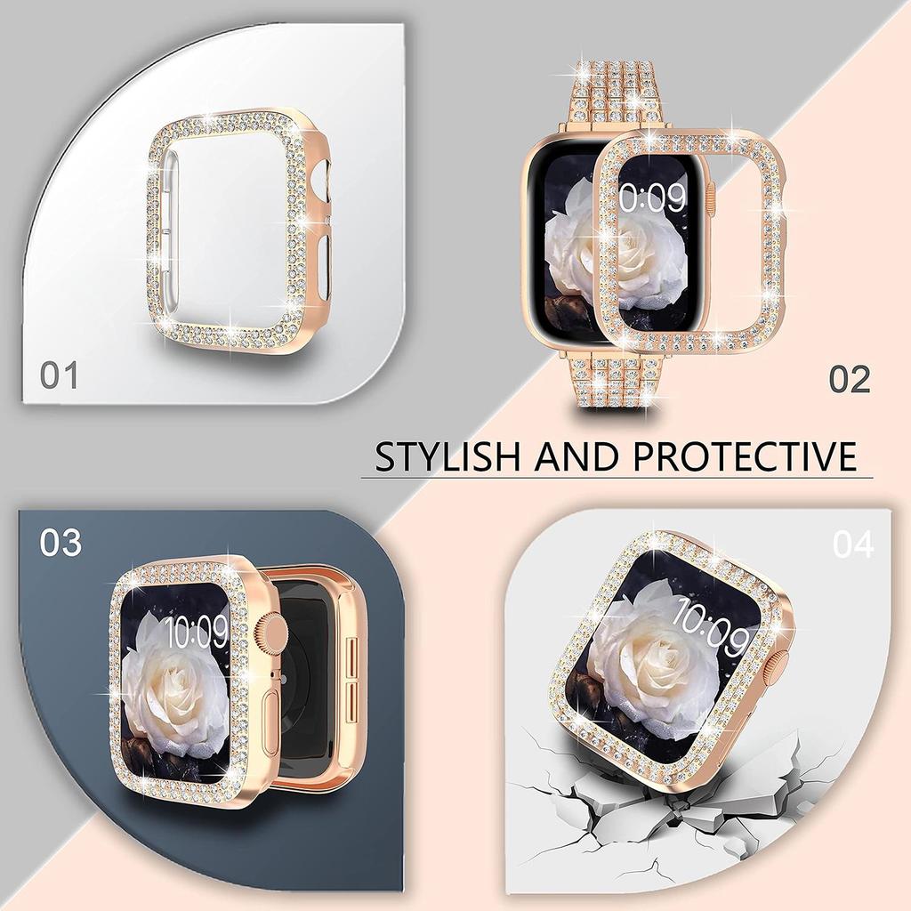 Correa+Funda de Diamantes Para Apple Watch Ultra 3 49mm 46mm 41mm 45mm 42mm 40mm 44mm Aleación de Zinc Pulsera Metálica para Mujer Para iWatch Series11 10 9 SE 8 7 6 5 4
