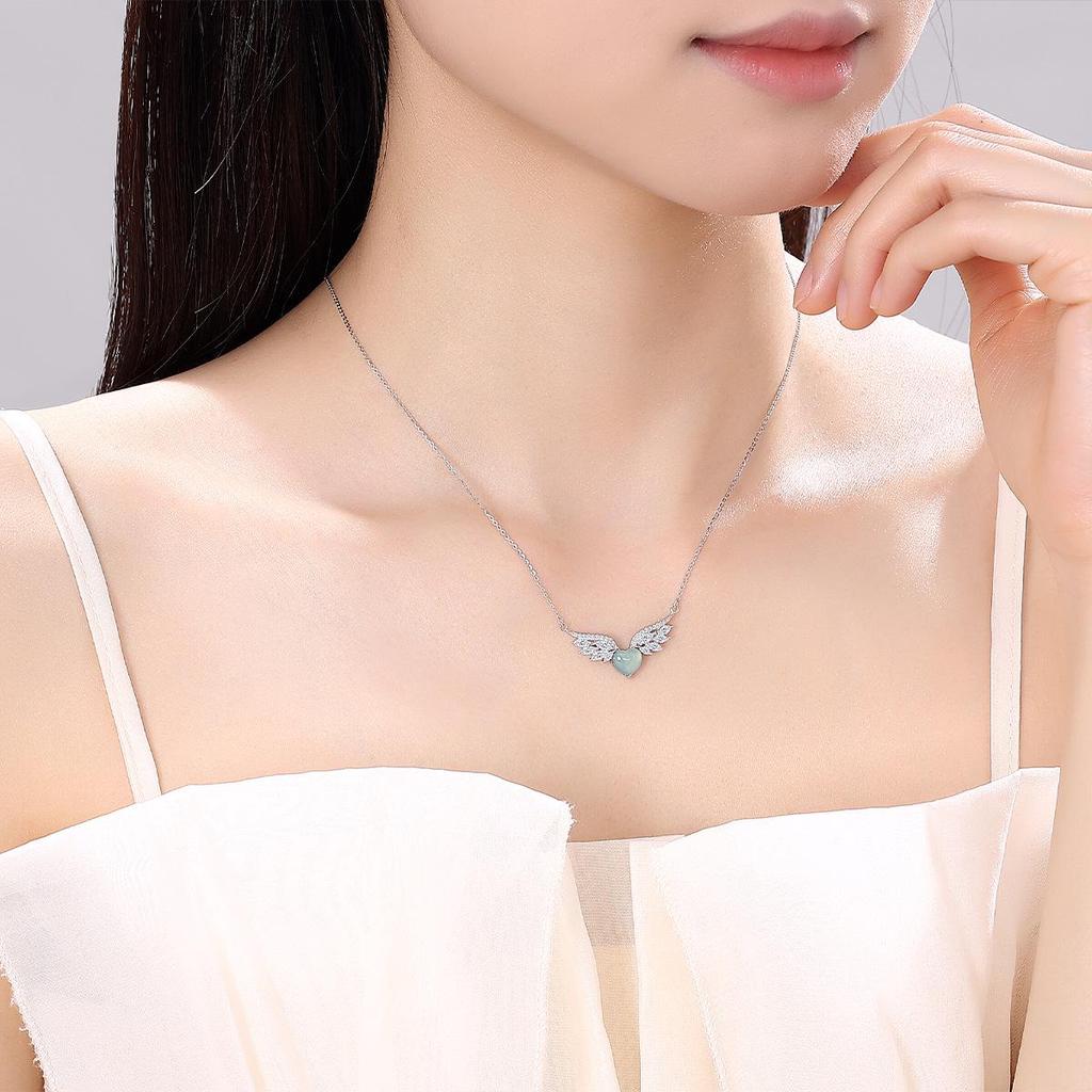 Tichiya Angel Wings Jade Necklace in S925 Sterling Silver - Luxurious Jade Wings Chain for Women