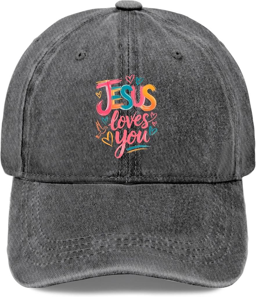 Jesus Loves You Washed Baseball Cap Distressed Polyester Casual Style Adult Adjustable
