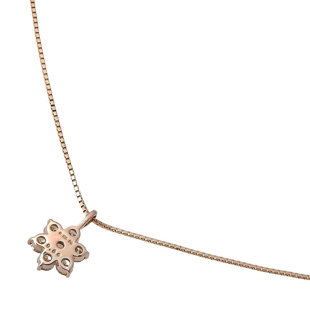 ESTELLE Flower motif Necklace K18 Pink Gold/diamond 2.6g Women Used