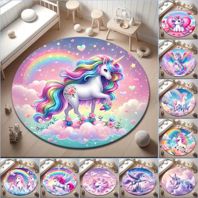1 Stück Einhorn auf den Wolken Runder Teppich Bemalt Bedruckter kreisförmiger Teppich, Haustür-Matte, Outdoor-Reise-Schutzteppich