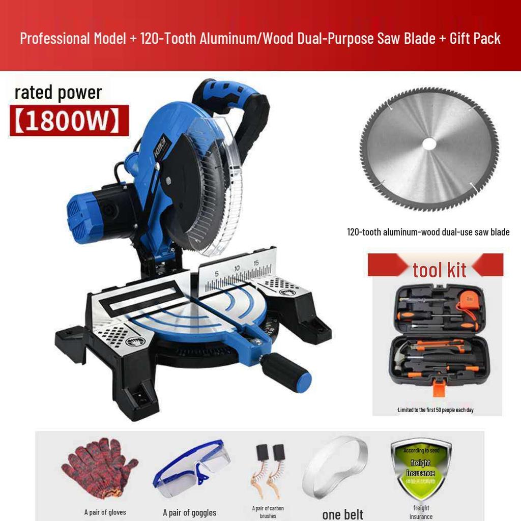 10-12 inch High-Density Aluminum Alloy Miter Saw, 45-Degree Multi-functional Cutting for Wood and Aluminum Materials.