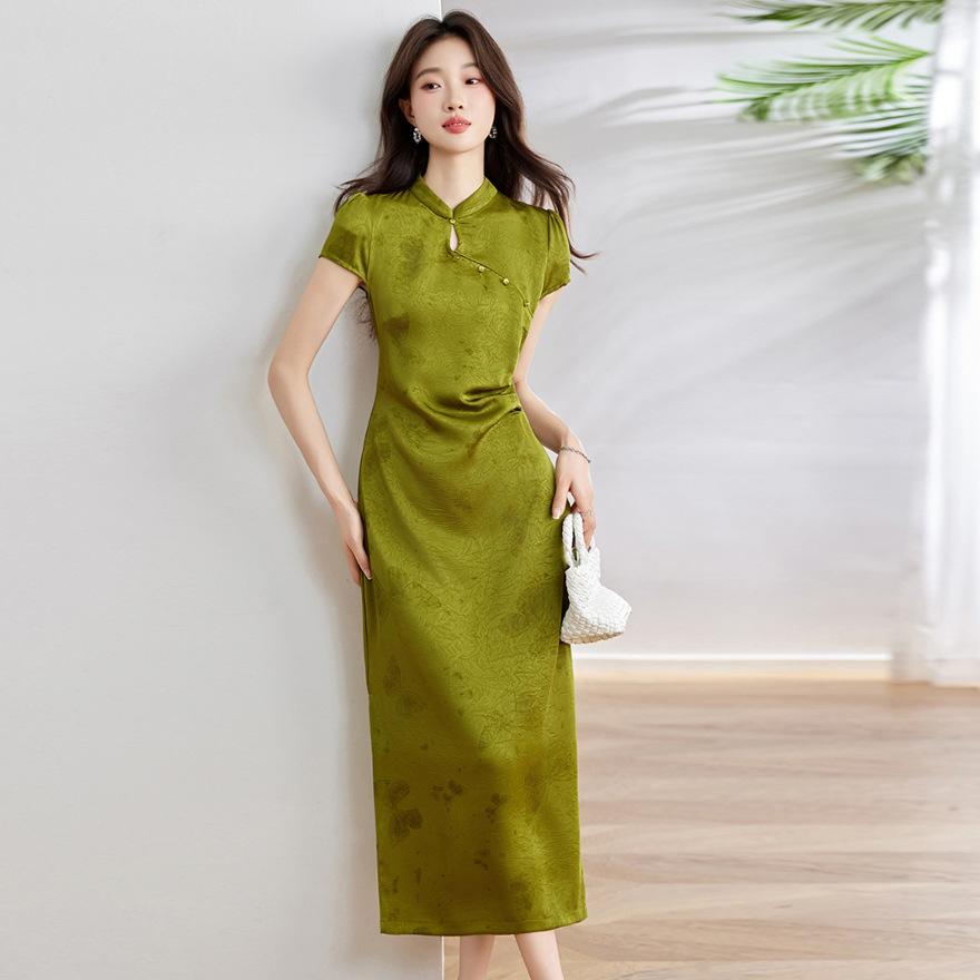 

Приталенное платье женское новое с мелким принтом бабочек улучшенный ципао длинная юбка XL