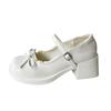 Bow temperament high heels ballet women's leather shoes new summer retro lace edge heightening Mary Jane single shoes