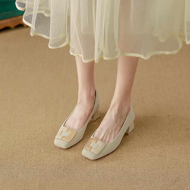 Sheepskin thick heel single shoes women's 2025 new high heels women's wear high-end Chengdu women's shoes professional style women's shoes