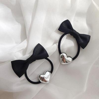 Women's Silver Chubby Heart Elastic Hair Band