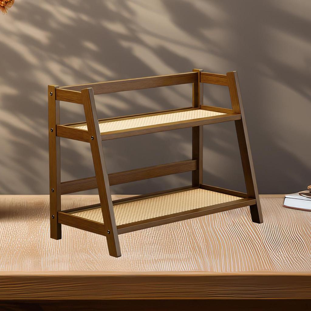 Bamboo Double Layer Rack 2 Tier Coffee Mug Display Stand Desk Storage Organizer for Living Room