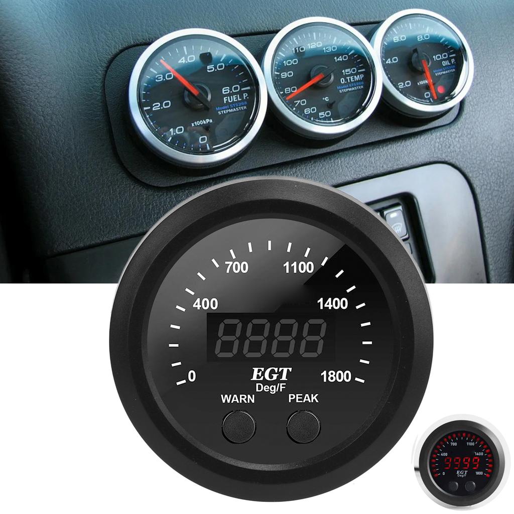 Car Exhaust Gas Temperature Gauge 2?116in 52mm Ultra Thin 0?1800 Fahrenheit  Red LED Universal with Sensor