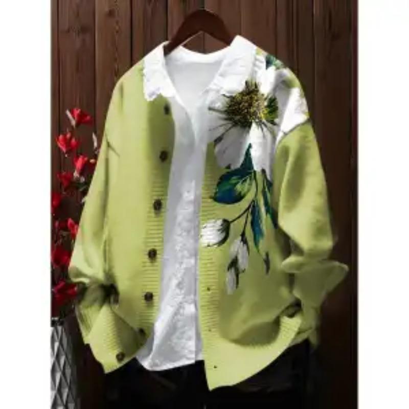 Strickjacke mit Kontrastnaht, Reversjacke, Herbst, bedrucktes Pulloverdesign, neue Nische
