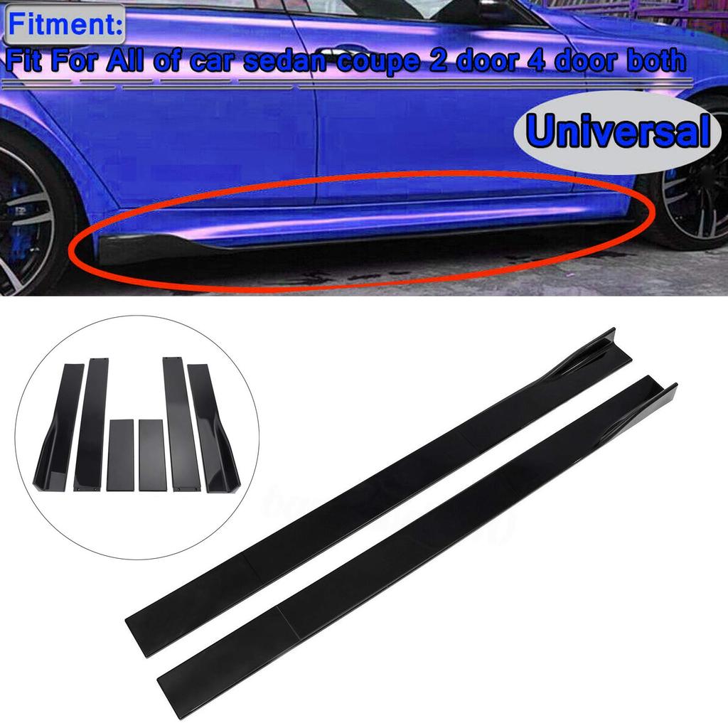 Bruce Shark Universal Side Skirt Rocker Panel Splitter Scratch Gloss Black & 78.7" Extensions, Lips, Polypropylene, Resistant,