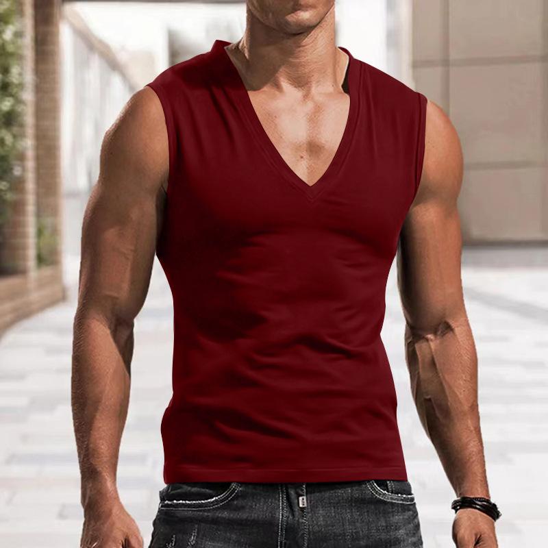 Summer Men's Vest V-neck Vest Solid Color Casual Breathable Slim Sleeveless Men's T-shirt
