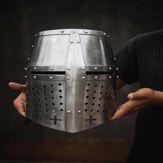 Knight Templar Helmet Full Face Steel Helmet Medieval Crusader Great Helmet Historical Cosplay LARP Helmet Best Gift