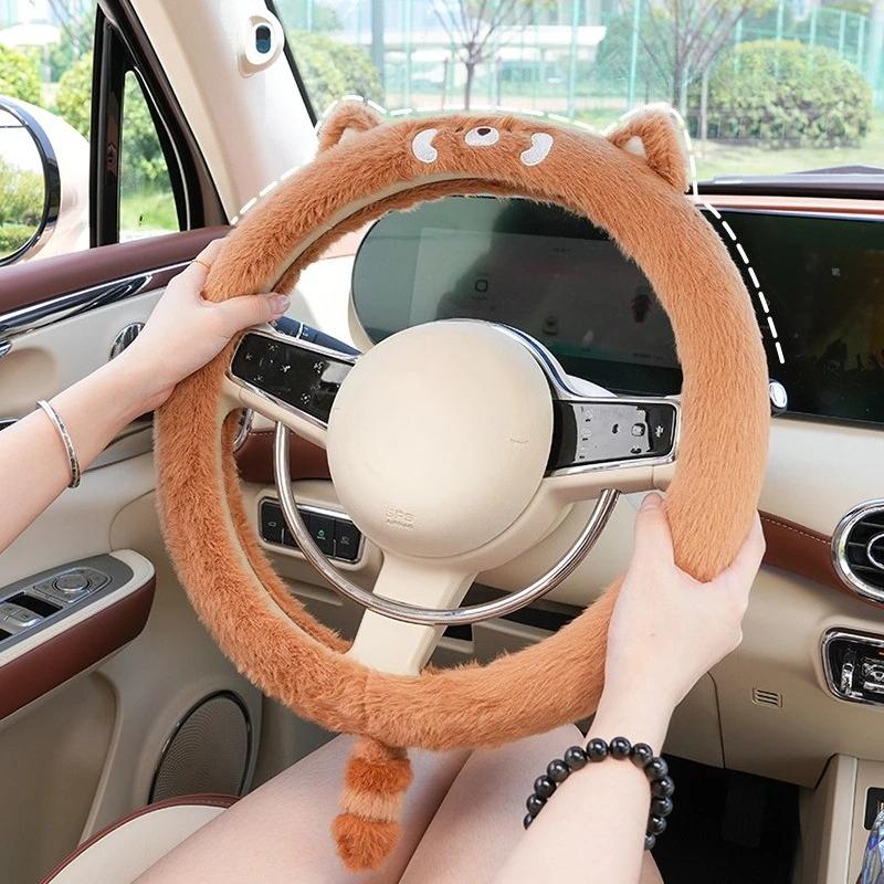 Auto Lenkradabdeckung Winter Plüsch Süß Weiblich Rutschfest Warm Kurzsamt Frostschutz Hand Auto Griff Abdeckung Allzweck