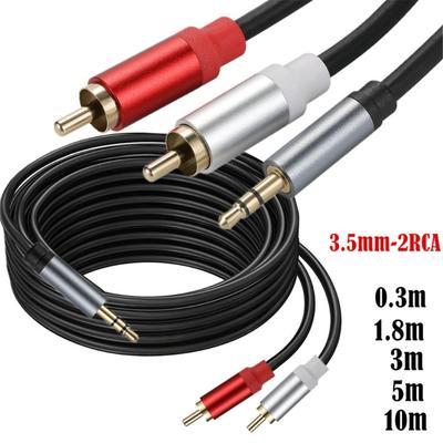 Aluminum Headphone Splitters Cord Wire 3.5mm Male To 2RCA Male Cable for Active Speaker Amplifiers