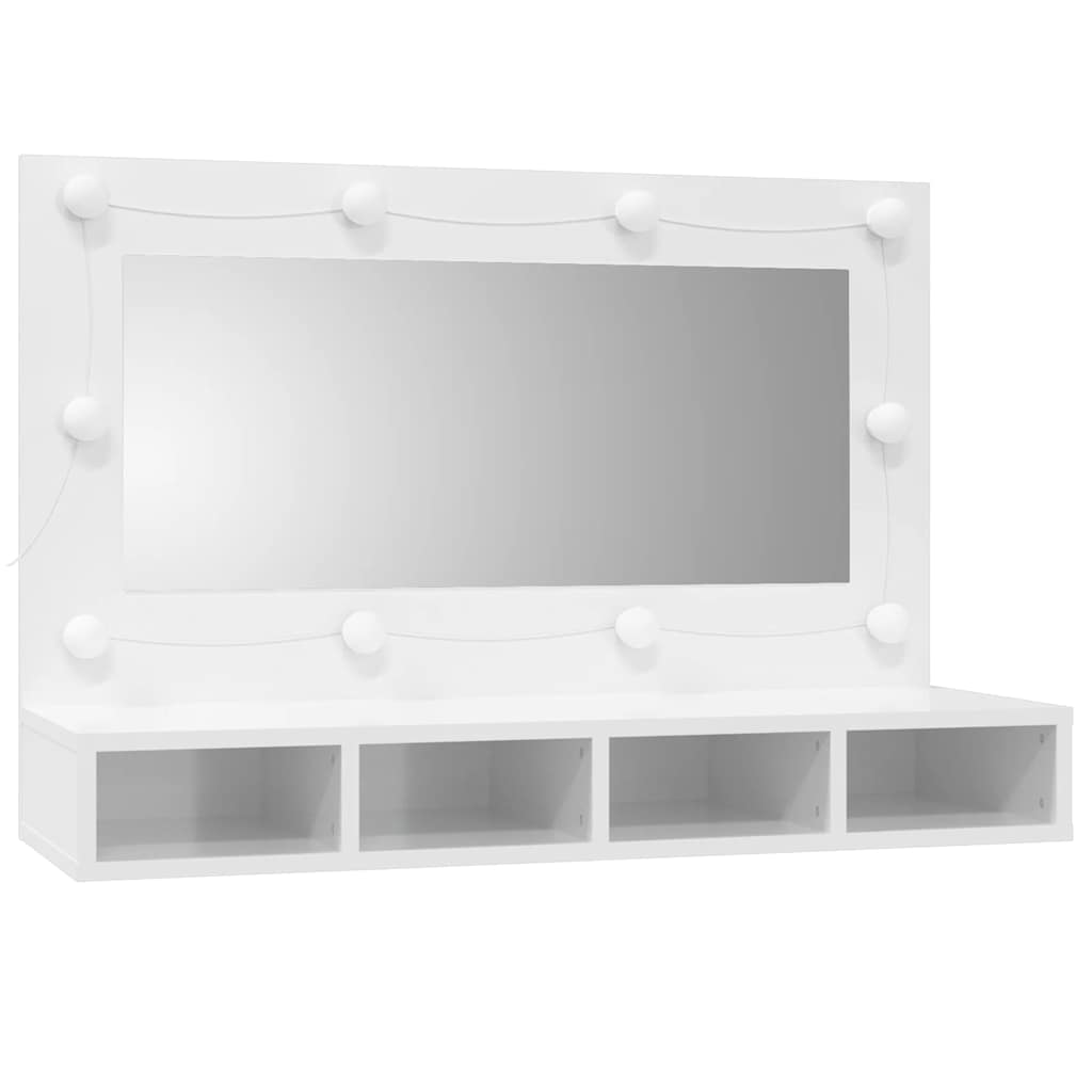 Mirror Cabinet with LED Lighting High Gloss White 90 x 31.5 x 62 cm