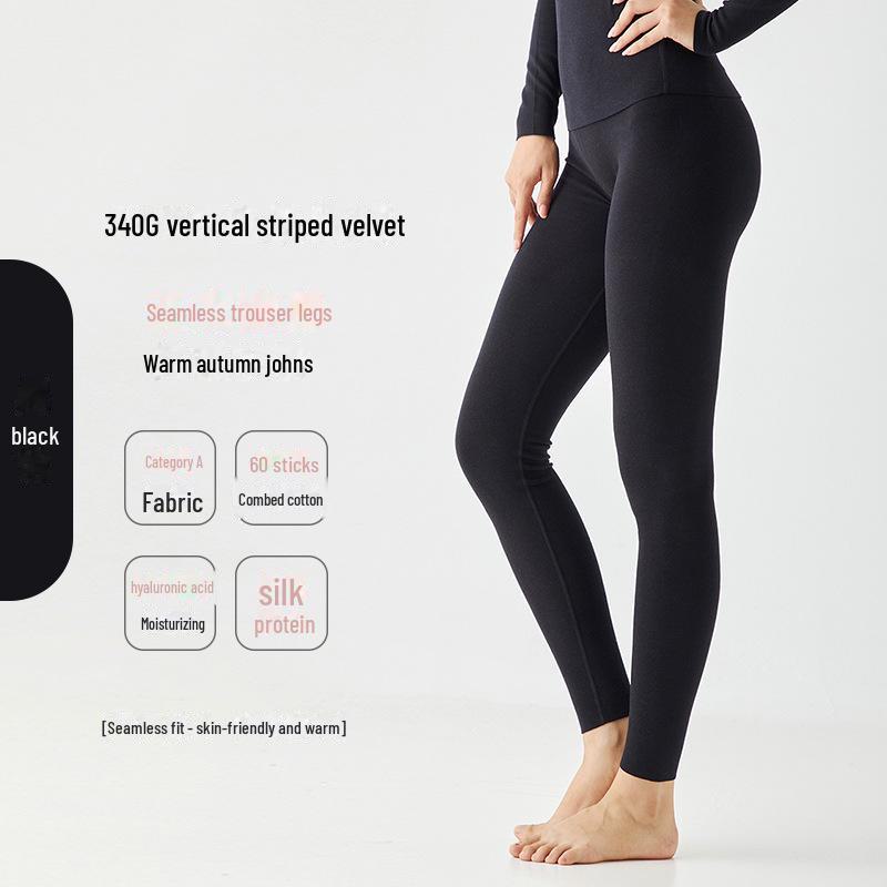 Women's Seamless Thermal Fleece Underwear Suit with Hyaluronic Acid - Slim Fit, Plus Size, Autumn Pants