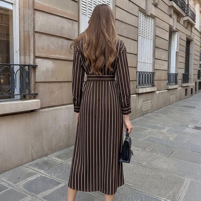 Autumn New Striped Dress Temperament Commuter Shirt Long Dress, Hot-selling Simple Long Dress