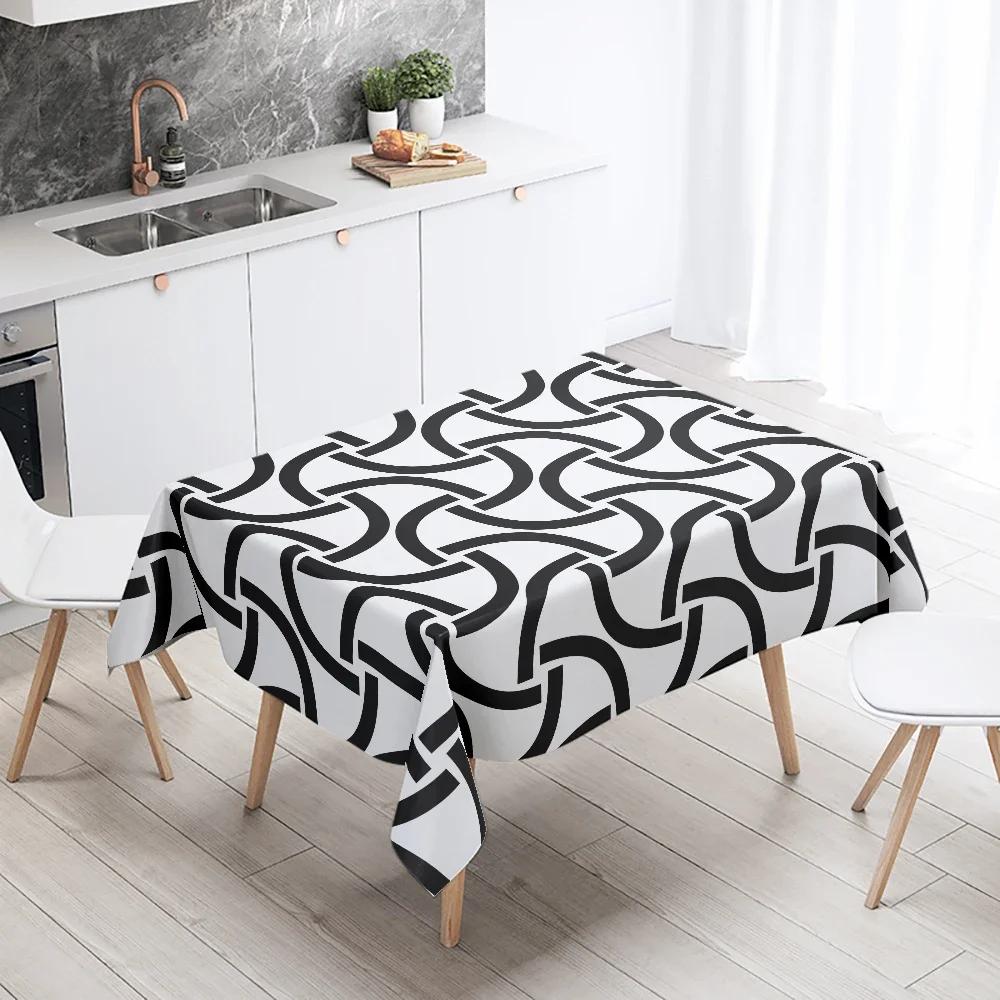 Tovaglia Geometrica Semplice Rettangolare Bianca e Nera Impermeabile Decorazione Tavolo Matrimonio Ristorante Cucina Casa