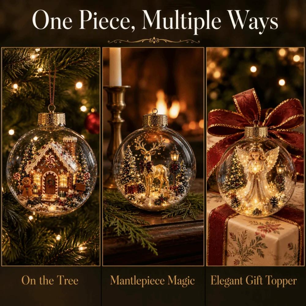 2pc Acrylic Material Christmas Ball Ornament Transparent Design with Light Santa Claus Pendant Hanging Christmas Decor
