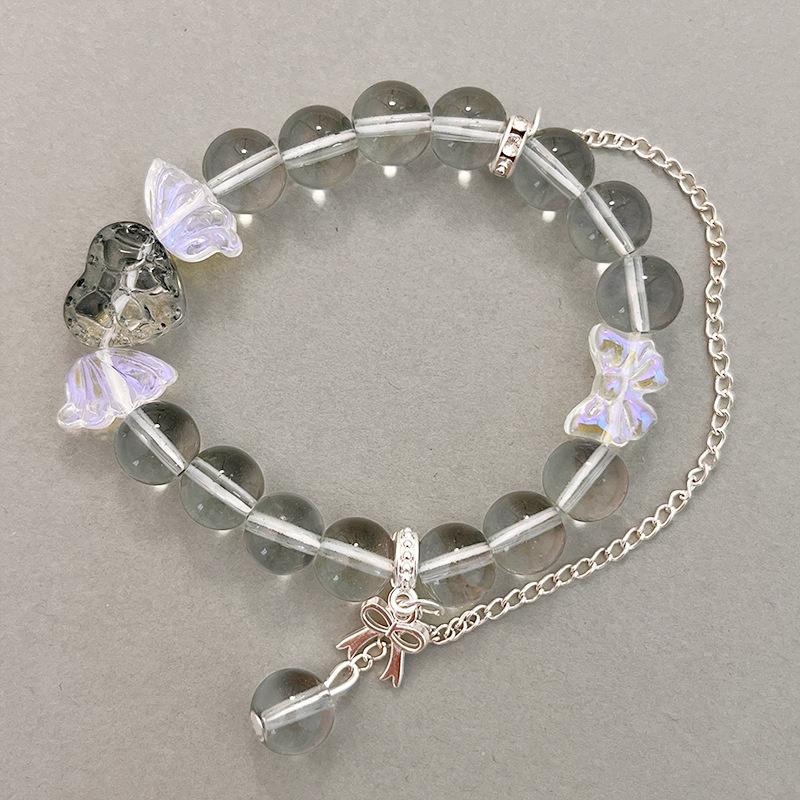 Bracelet Pendentif Papillon Fleurs Cristal Rose Coréen Pour Femmes Bracelets Chaîne de Perles Douces Bijoux Cadeaux Petite Amie