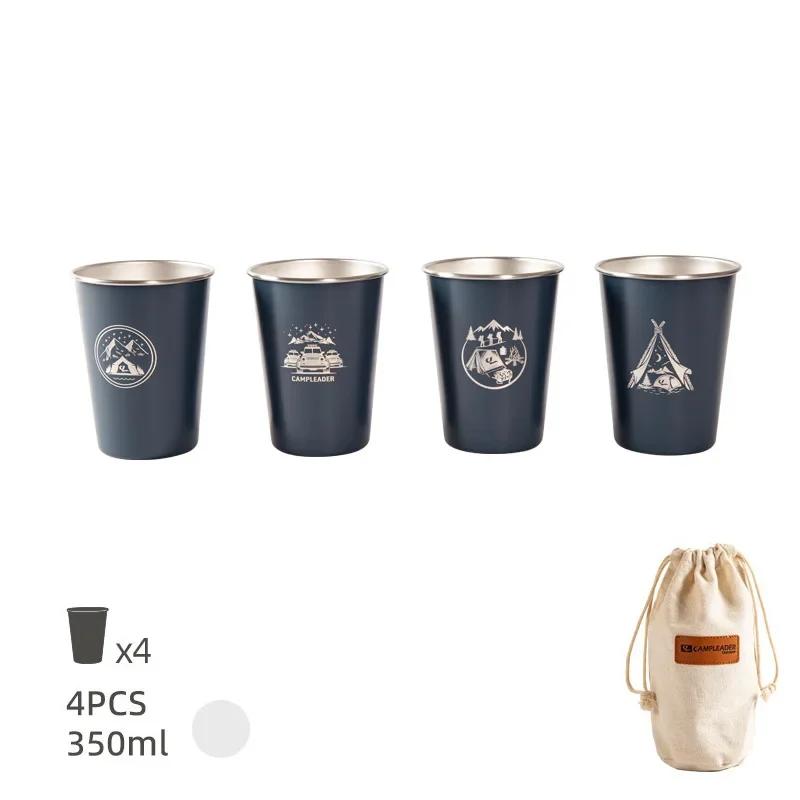 4Pcs/Set Outdoor Camping 304 Stainlesssteel Beer Cup Coffee Cup Mug with Storage Bag Silicone Cup Sleeve Original Mugs Tableware