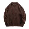 Unisex Japanese Retro Cable Knit Sweater, Round Neck, Loose Fit, Casual Autumn Style