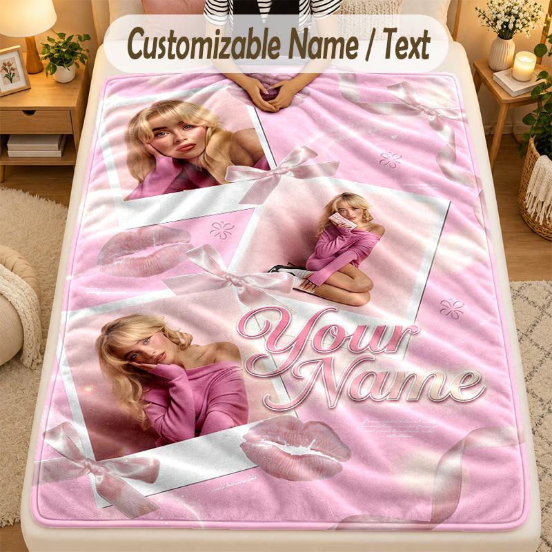 Flannel BlanketSabrina Carpenter Custom Name Text Personalized Soft Warm Throw Blanket Home Decor Gift