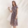 Zhaojun Women's Mulberry Silk Floral Short-Sleeve Slit Satin Dress