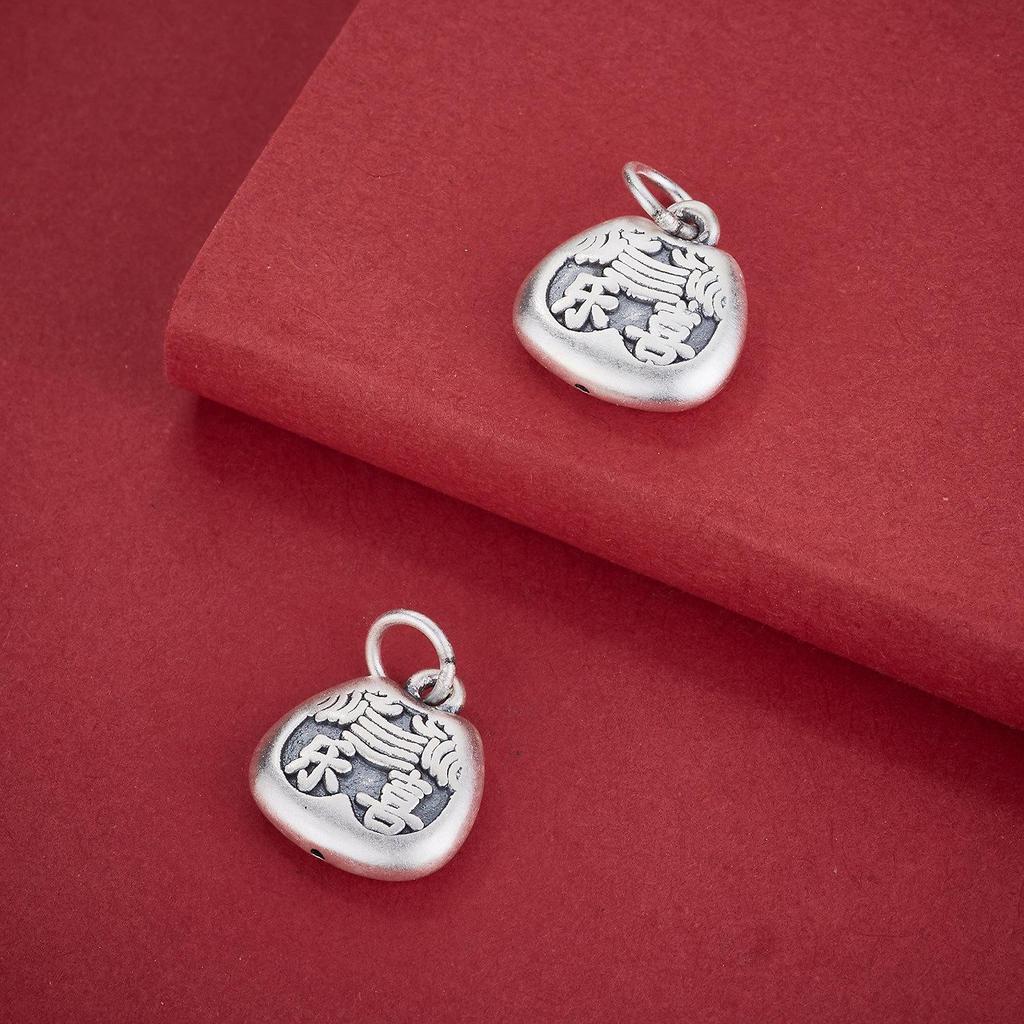 Sterling Silver 999 Peace & Joy Chinese Style Pendant Charm for DIY Jewelry.