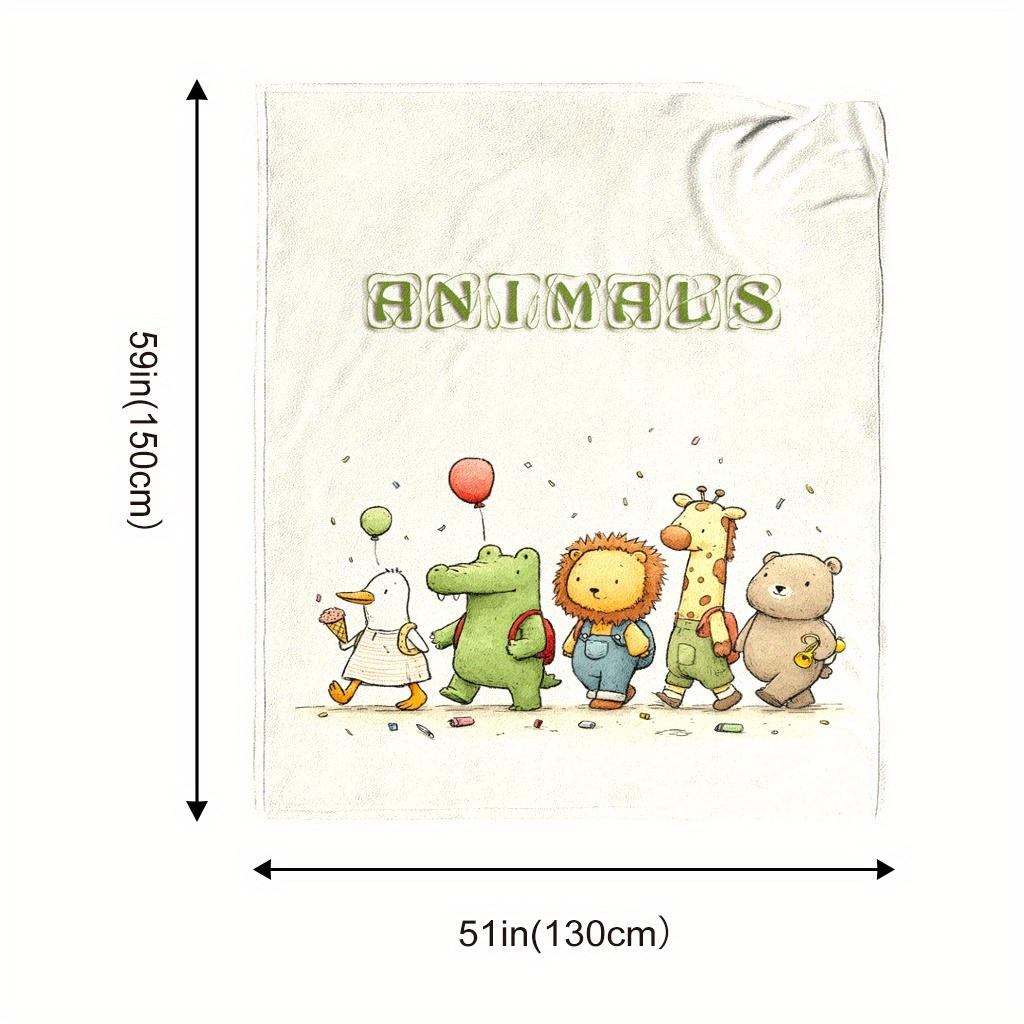 Cartoon animal parade pattern Flannel printed blanket suitable for all seasons suitable for living room office sofa and travel