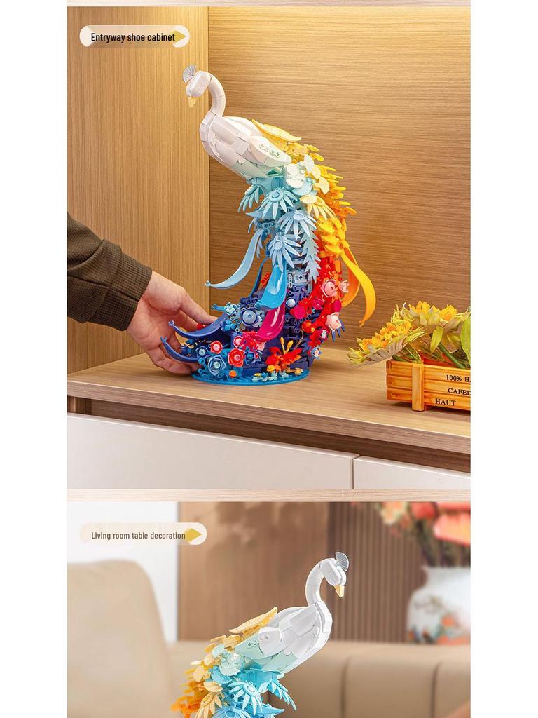 Wild Imagination Blooming Flowers & Peacock Swan Puzzle Assembly Building Blocks for Girls